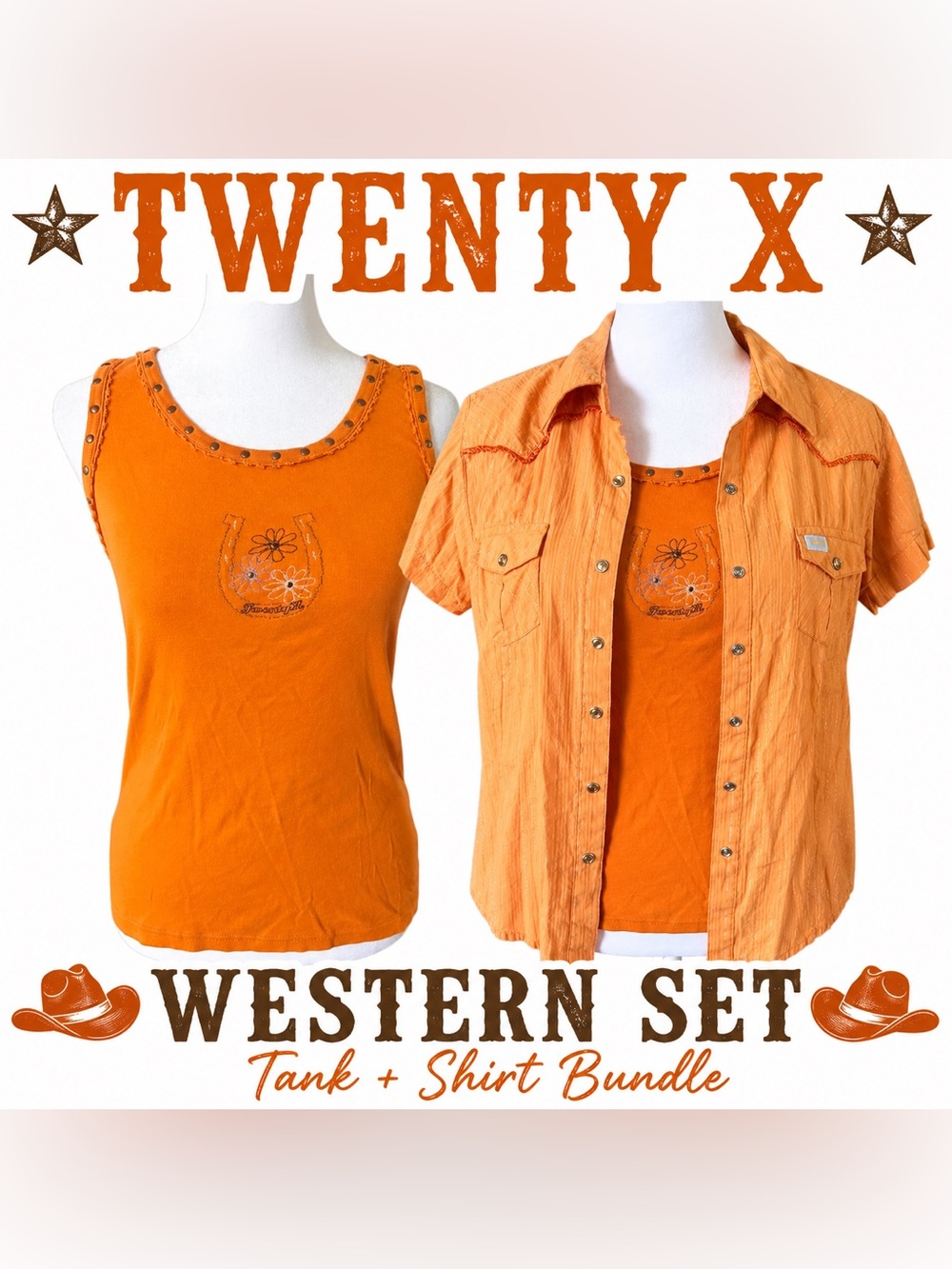 Twenty X Orange Western Tank & Button Front Shirt Set Women’s Medium